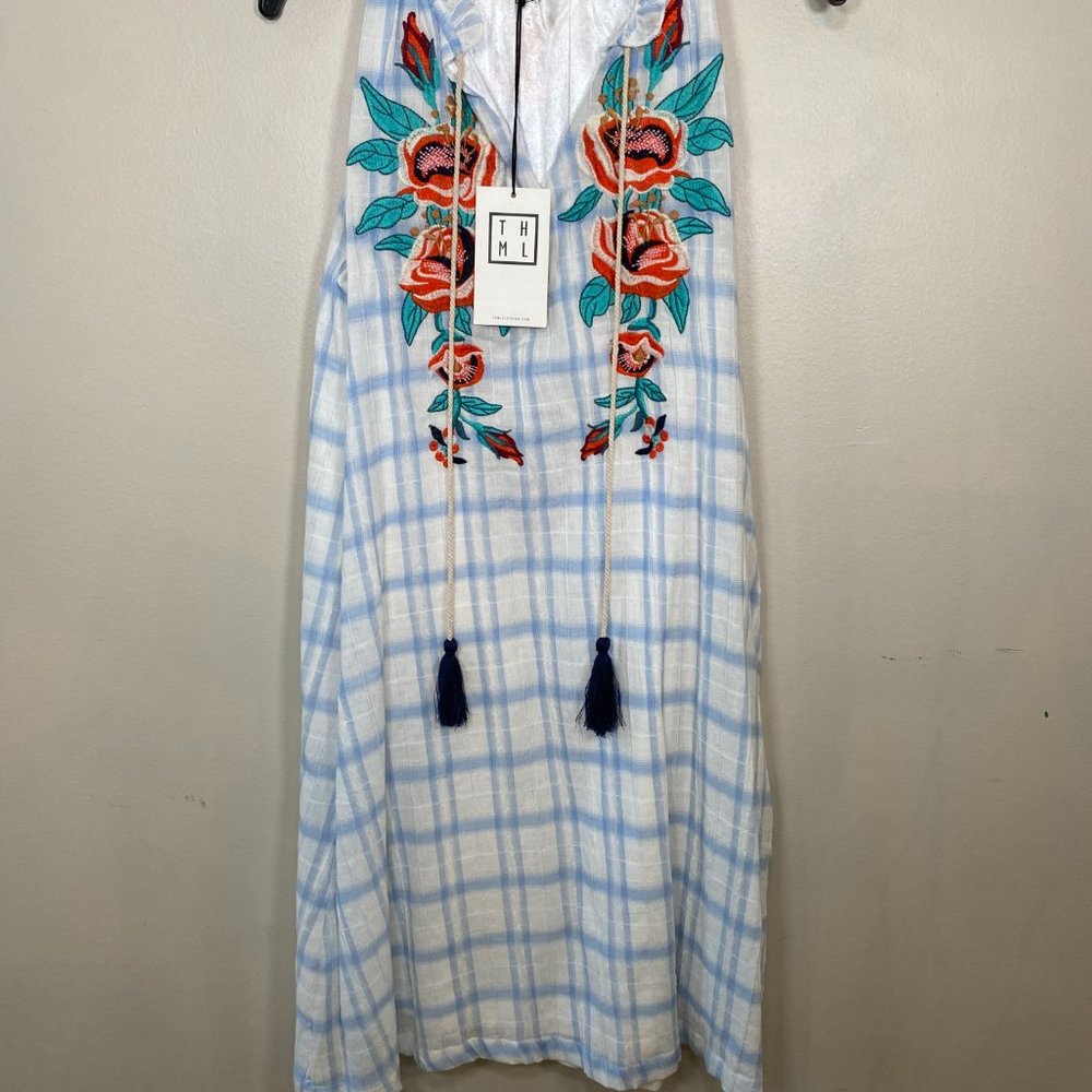 NWT THML Plaid Sleeveless Dress with Floral Embroidery - Picture 8 of 9